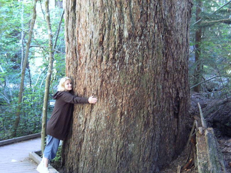 Sheila hugging a tree